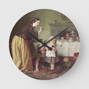 Breakfast Time - Morning Games (oil on canvas) Round Clock