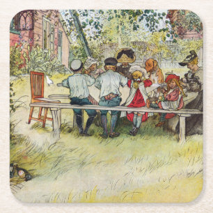 Breakfast under the Big Birch by Carl Larsson Square Paper Coaster
