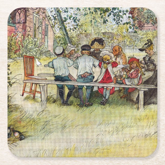 Breakfast under the Big Birch by Carl Larsson Square Paper Coaster (Front)