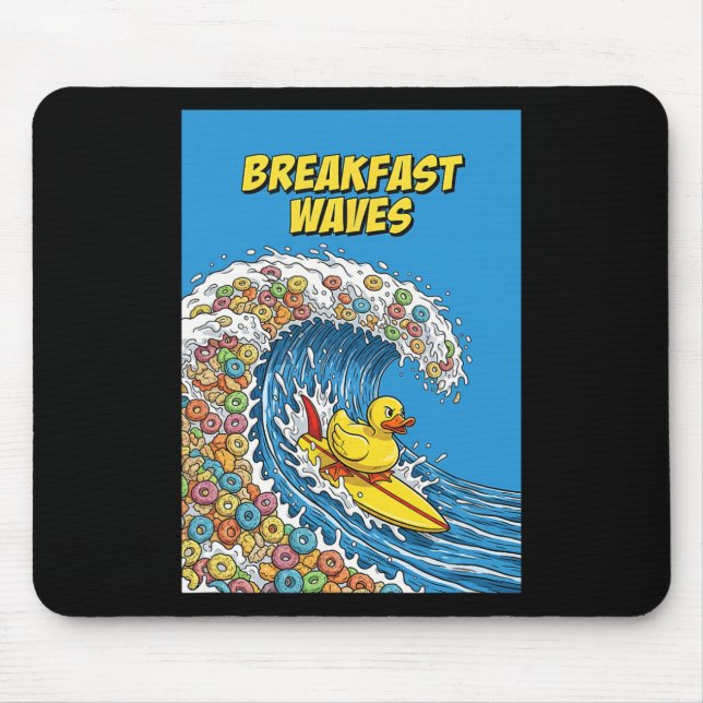 Breakfast Waves Humor Duck Surfer Surfing Unique F Mouse Pad (Front)