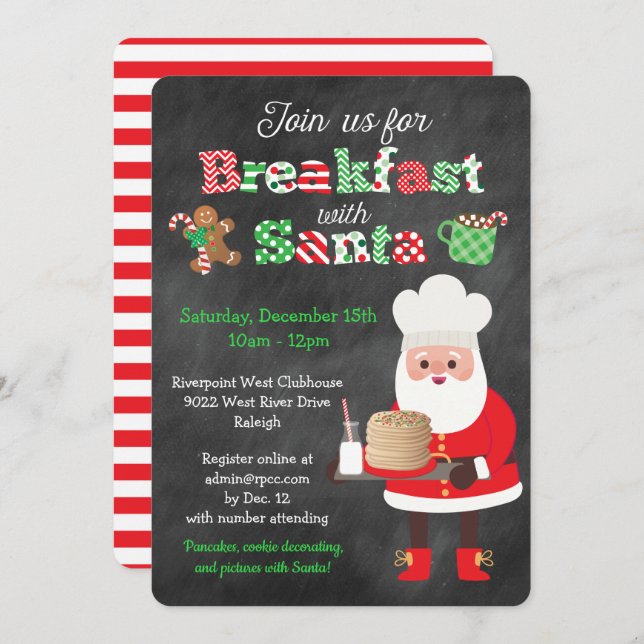 Breakfast With Santa Chalkboard Style Invitation (Front/Back)