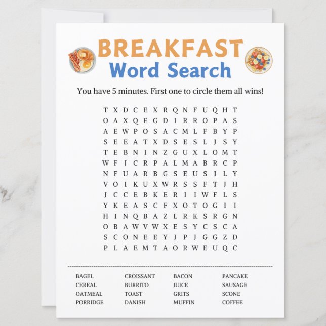 Breakfast Word Search Game (Front)
