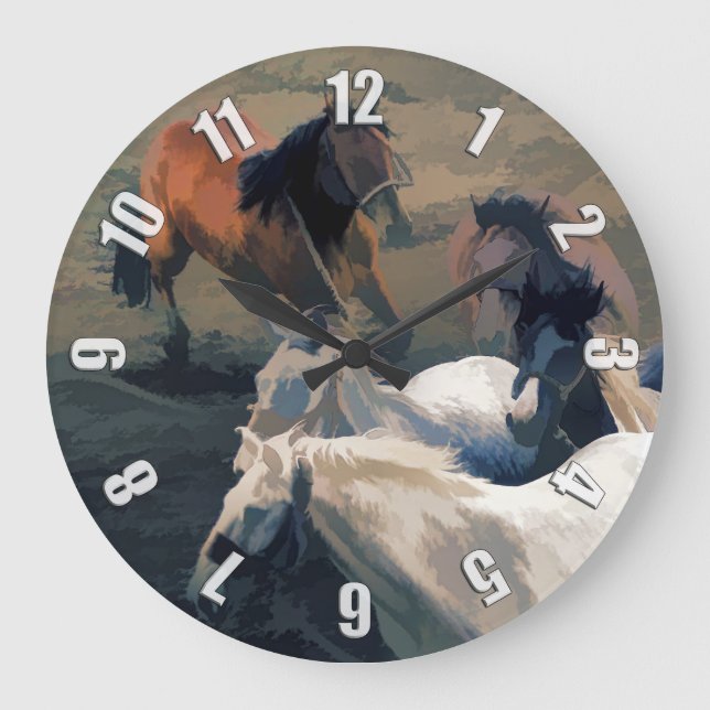 Breaking Away  -  Wild Horses Large Clock (Front)