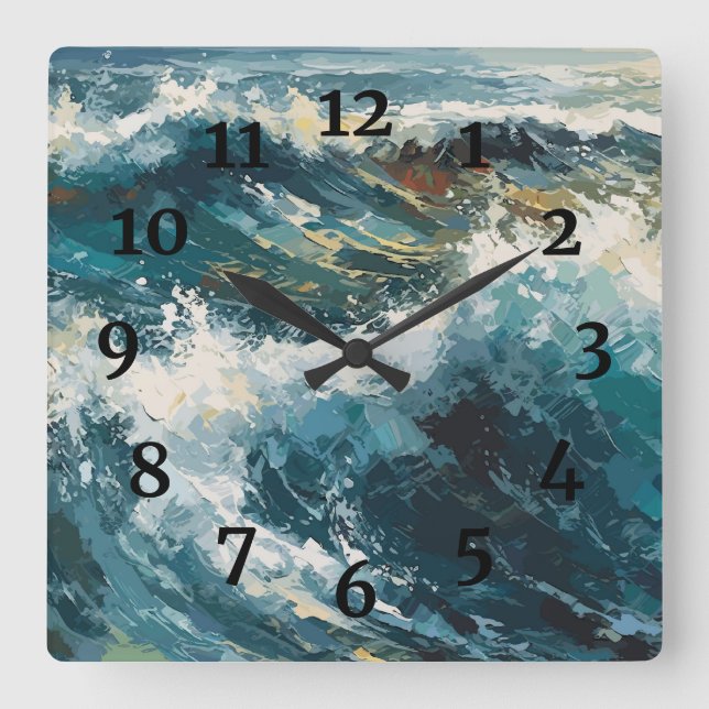 Breaking Beach Waves Painting Square Wall Clock (Front)