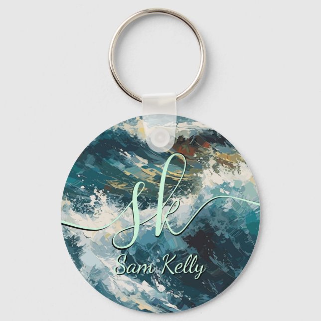 Breaking Beach Waves Personalised Keychain (Front)