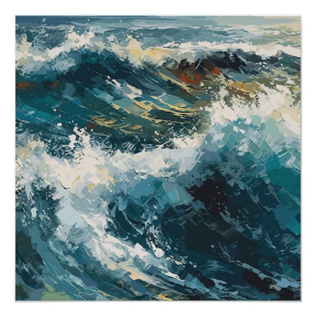 Breaking Beach Waves theme Painting  Poster (Front)