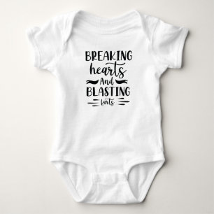 "breaking hearts and blasting farts" funny baby bo bodysuit