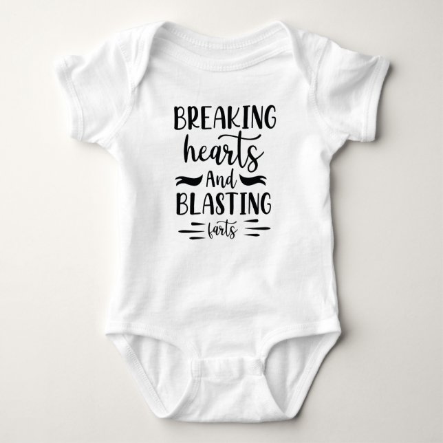 "breaking hearts and blasting farts" funny baby bo bodysuit (Front)