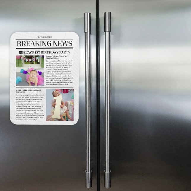 Breaking News Front Page Newspaper 1st Birthday Magnet (Breaking News Front Page Newspaper 1st Birthday Magnet)