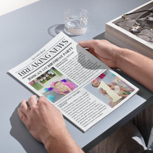 Breaking News Front Page Newspaper 1st Birthday Poster