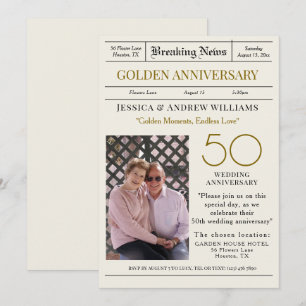 "Breaking News" Golden Wedding Anniversary Photo Invitation