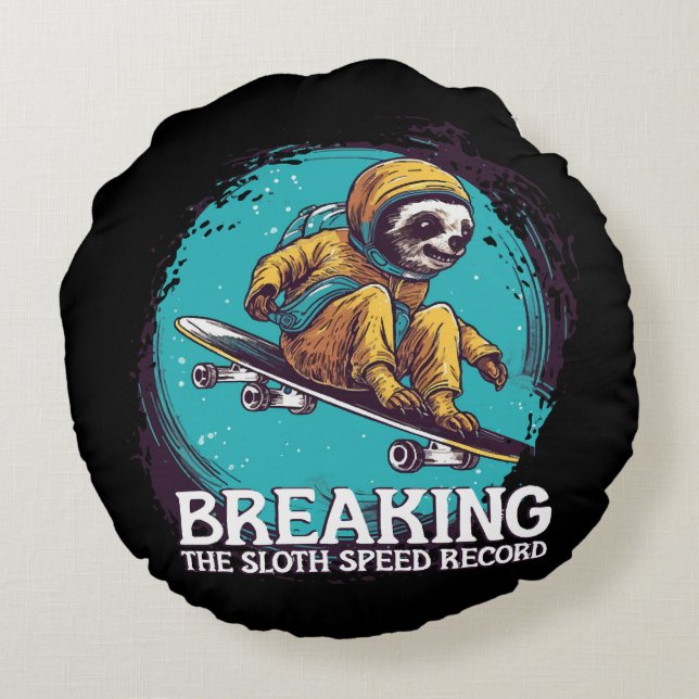 Breaking the Sloth Speed Record Round Cushion (Back)