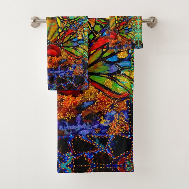 Breaking Thru Butterfly Artwork by Deprise Bath Towel Set (Insitu)