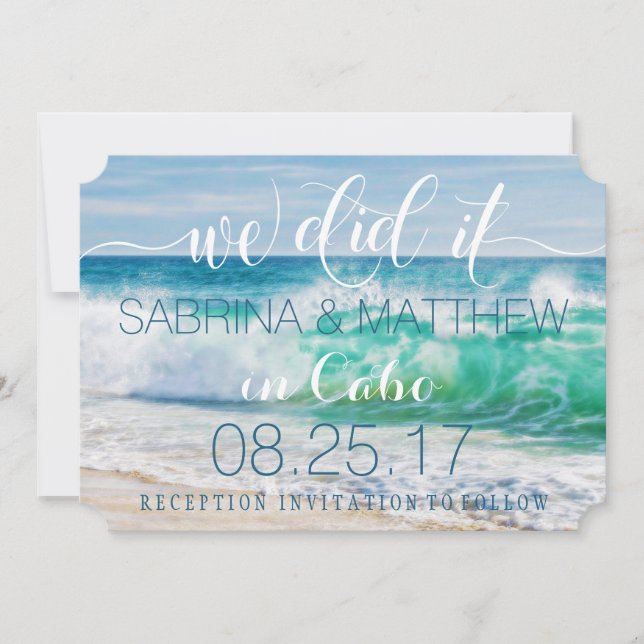 Breaking Waves Ocean We Did It Wedding Invitation (Front)