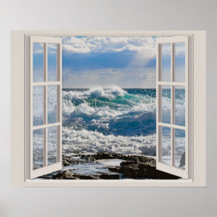 Breaking waves through the Window Poster