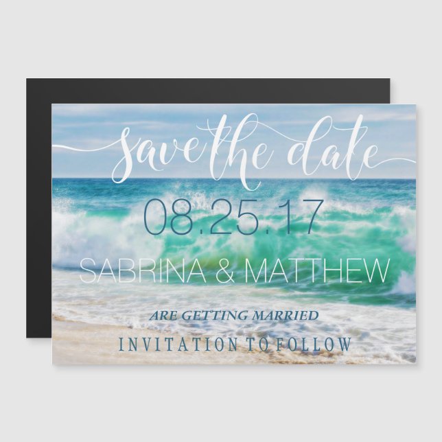 Breaking Waves Tropical Beach Save the Date Magnetic Invitation (Front/Back)