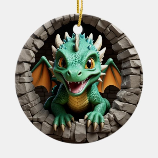 Breakthrough Art Design Baby Dragon Round Ornament (Front)