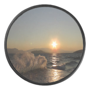 Breakwater in Croatia beautiful sunset Hockey Puck