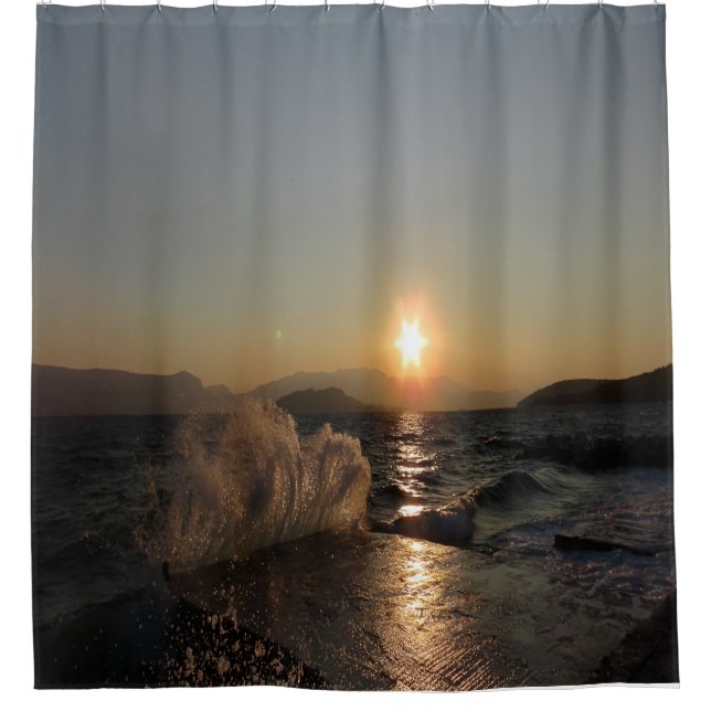 Breakwater in Croatia beautiful sunset  Shower Cur Curtain (Front)