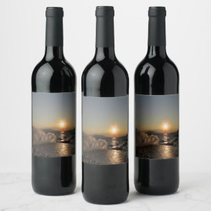 Breakwater in Croatia beautiful sunset Wine Label