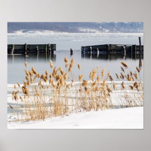 Breakwater in icy Hudson River Poster