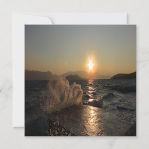 Breakwater Sunset in Croatia – Adriatic Bura Waves Holiday Card