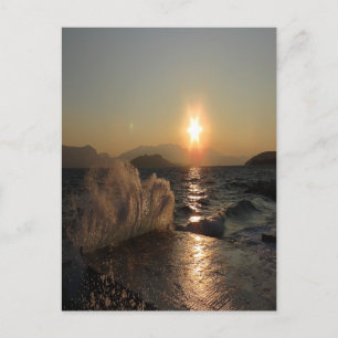 Breakwater Sunset in Croatia – Adriatic Bura Waves Holiday Postcard