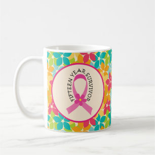 Breast Cancer 15 Year Survivor Pink Ribbon Gift Coffee Mug