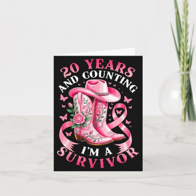 Breast Cancer 20 Years Survivor Nk Ribbon Cowgirl  Card (Front)