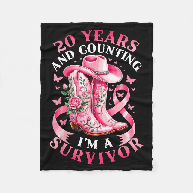 Breast Cancer 20 Years Survivor Nk Ribbon Cowgirl  Fleece Blanket (Front)