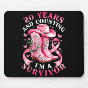 Breast Cancer 20 Years Survivor Nk Ribbon Cowgirl  Mouse Pad