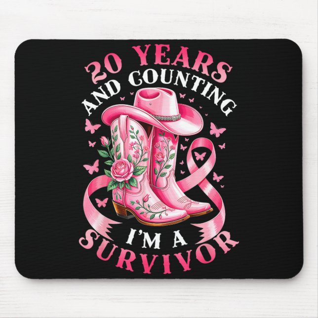 Breast Cancer 20 Years Survivor Nk Ribbon Cowgirl  Mouse Pad (Front)