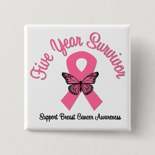 Breast Cancer 5 Year Survivor 15 Cm Square Badge (Front)