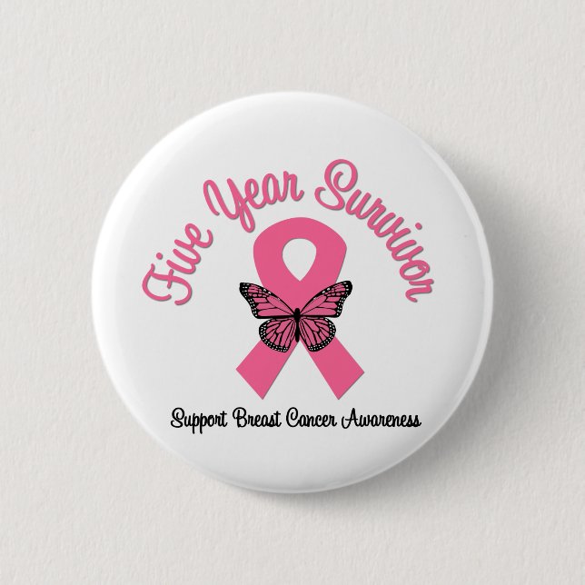 Breast Cancer 5 Year Survivor 6 Cm Round Badge (Front)