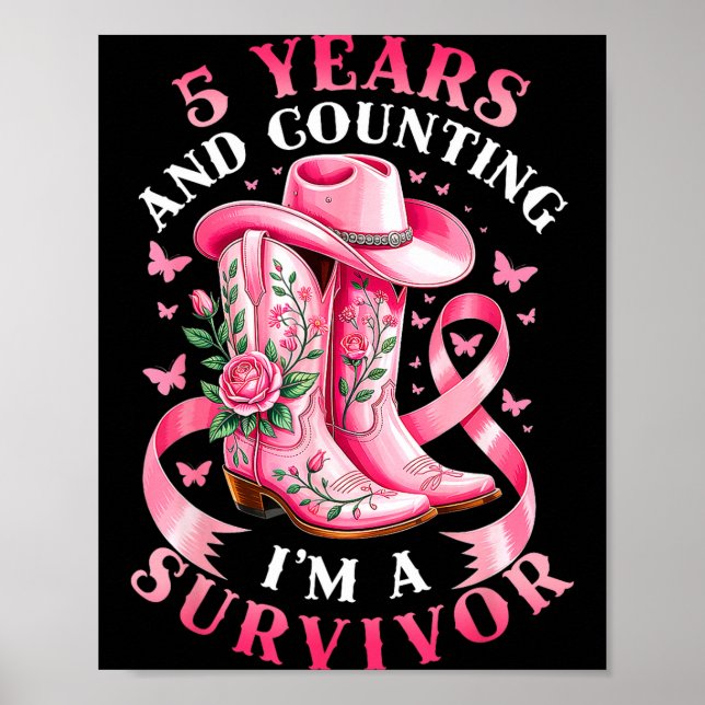 Breast Cancer 5 Years Survivor Nk Ribbon Cowgirl G Poster (Front)