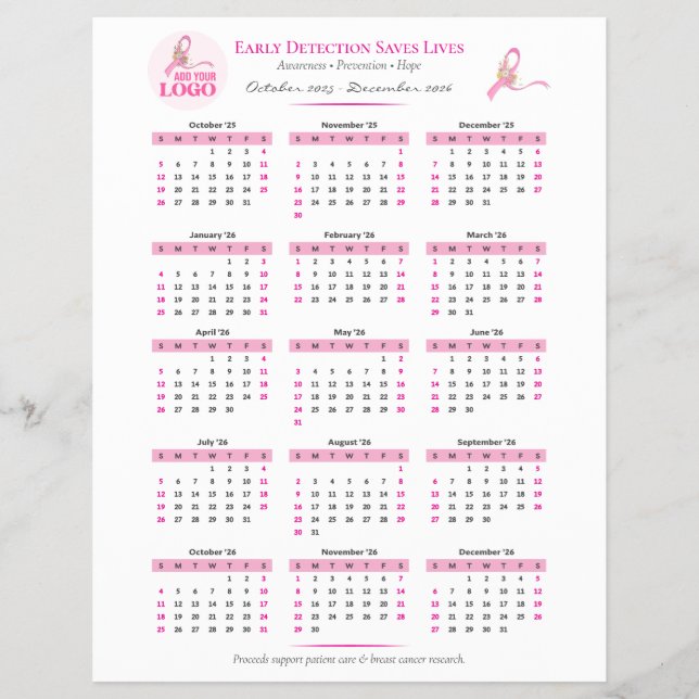Breast Cancer Awareness 15-Month W Ribbon Calendar Flyer (Front)
