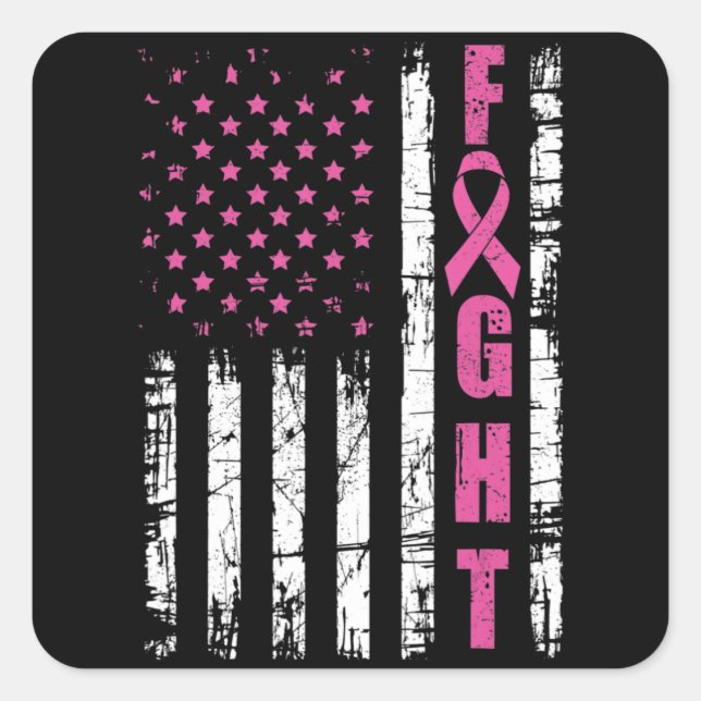 Breast Cancer Awareness American Flag Fight Pink R Square Sticker (Front)