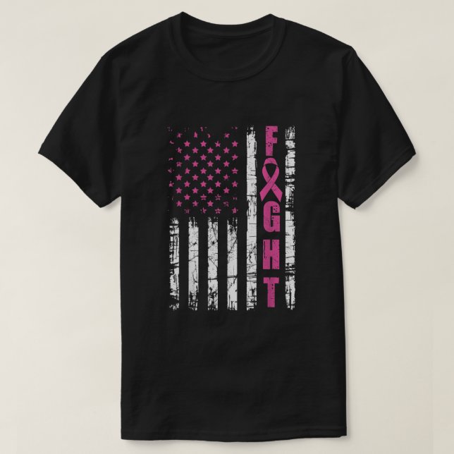 Breast Cancer Awareness American Flag Fight Pink R T-Shirt (Design Front)