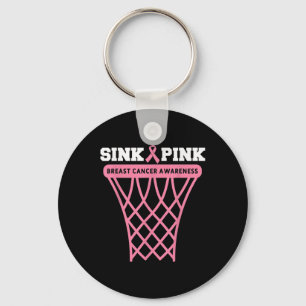 Breast Cancer Awareness Basketball Goal Pink Ribbo Key Ring