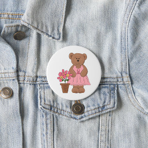 Breast Cancer Awareness Bear in Pink Dress 7.5 Cm Round Badge
