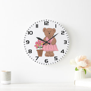 Breast Cancer Awareness Bear in Pink Dress  Large Clock