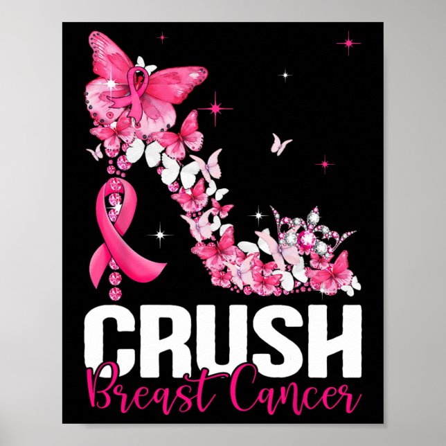 Breast Cancer Awareness Bling Pink Ribbon Womens  Poster (Front)