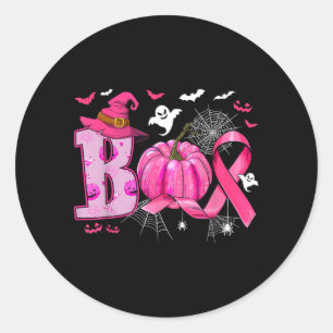 Breast Cancer Awareness Boo Ghost Halloween Women Classic Round Sticker