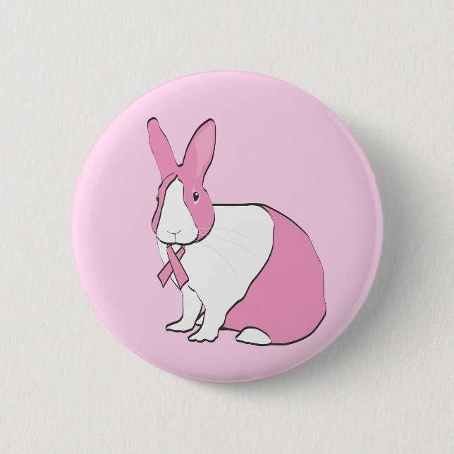 BREAST CANCER AWARENESS BUNNY 6 CM ROUND BADGE (Front)