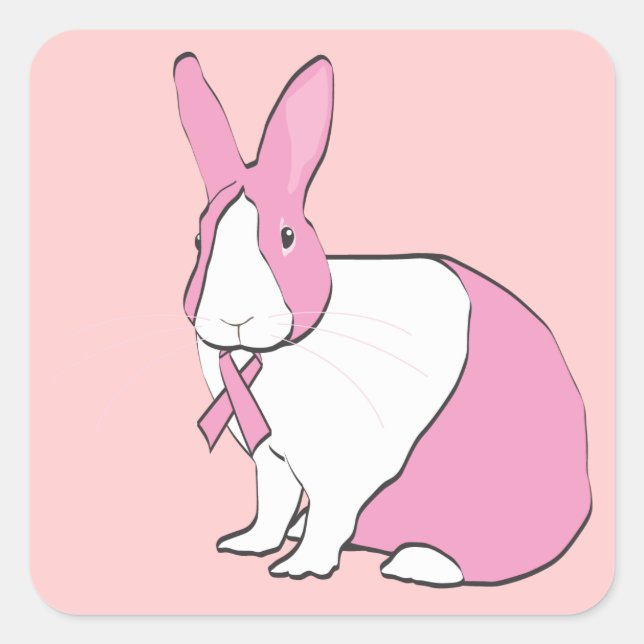 BREAST CANCER AWARENESS BUNNY SQUARE STICKER (Front)