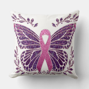 Breast Cancer Awareness Butterfly Floral Border Cushion