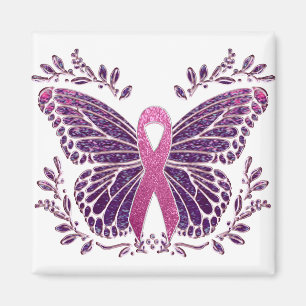 Breast Cancer Awareness Butterfly Floral Border Magnet