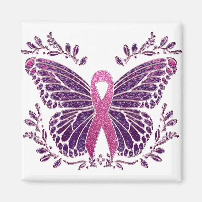 Breast Cancer Awareness Butterfly Floral Border Magnet (Front)