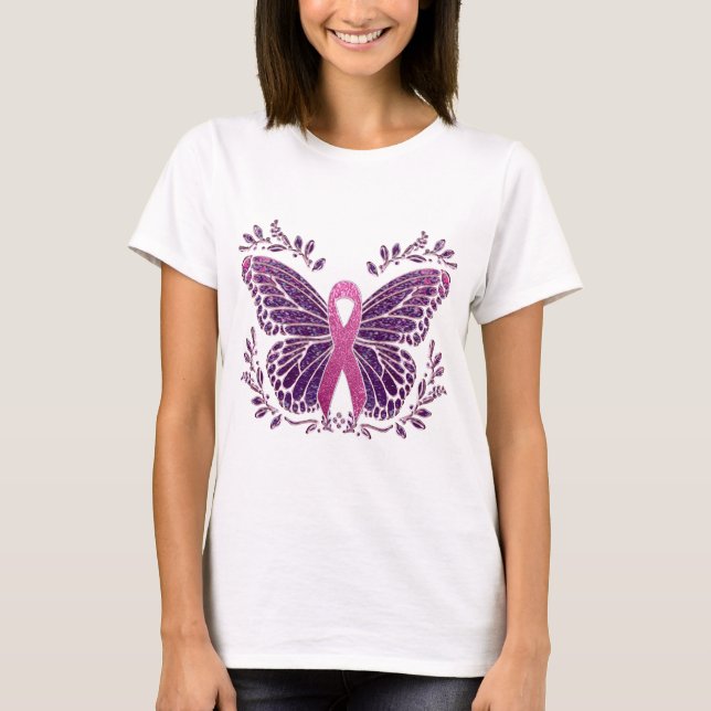 Breast Cancer Awareness Butterfly Floral Border T-Shirt (Front)