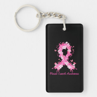 Breast Cancer Awareness Butterfly Floral Pink Key Ring